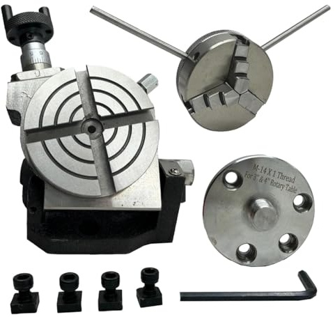MachEl 3-Inch Tilting Rotary Table with 65 mm Self-Centering 3-Jaw Chuck, Backplate, and T-Nuts