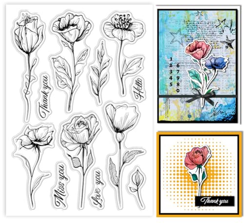 GLOBLELAND Transparente Stempel Mit Blumen Blättern Und Abstrakten Pflanzen Silikon Stempelsiegel Transparente Stempel Zum Selbermachen Scrapbooking Karten Erstellen von Fotoalben Journalen