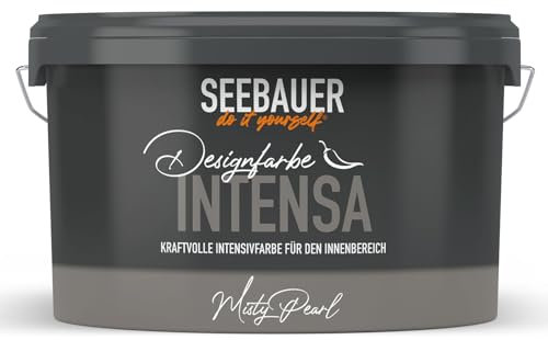 SEEBAUER diy Intensivfarbe INTENSA Grau 2,5L (Misty Pearl) Edelmatte Wandfarbe Grau - Innenfarbe sehr hohe Deckkraft - Matt, Abwaschbar und Tropffrei