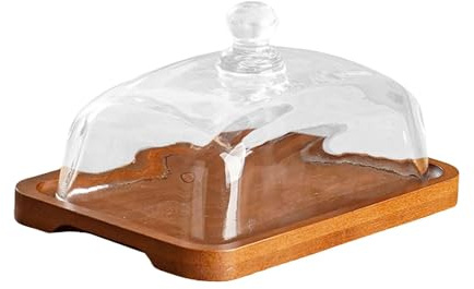 Sharplace Wooden Cake Stand Cake Fruit Display Server Tray Dessert Plate Dessert Tray with Glass Lid for Birthday Festive Party Wedding, dark wood color