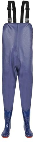 Waders Fiskestövlar fiskebyxor med hängslen andningsbara korsvatten vadare herr denim sparkdräkt, BLÅ, 44