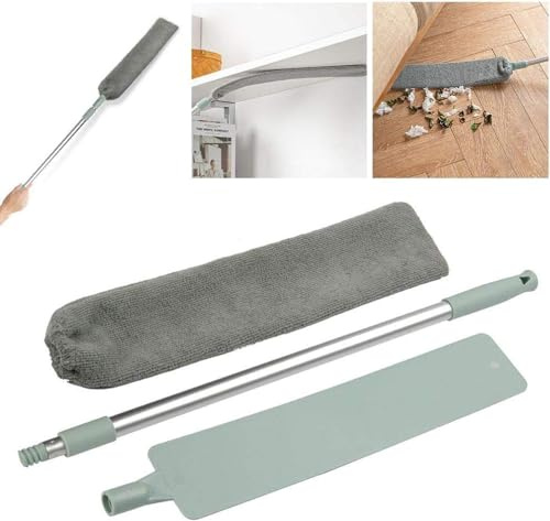 Spolverino Telescopico in Microfibra con Asta Allungabile, Panno Lavabile Grigio, Set per Pulizia Angoli e Sottomobili