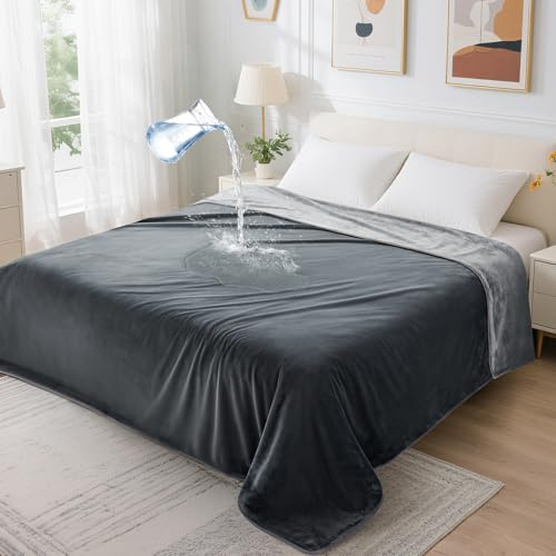 PICK FOR LIFE wasserdichte Decke Liebesdecke Wendbare Flanell Hundedecke Outdoor Decke Reisedecke für Bett Sofa Autositz (Grau, 203x229cm)