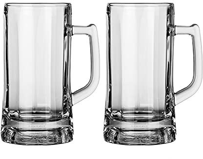 MRKU Vaso de Cerveza Jarras de Cerveza Jarras de Vidrio Transparente Juego de 2 Tazas livianas para Cerveza Café Té Jugo para Bebidas frías o Calientes Jarra de Cerveza de 12 oz