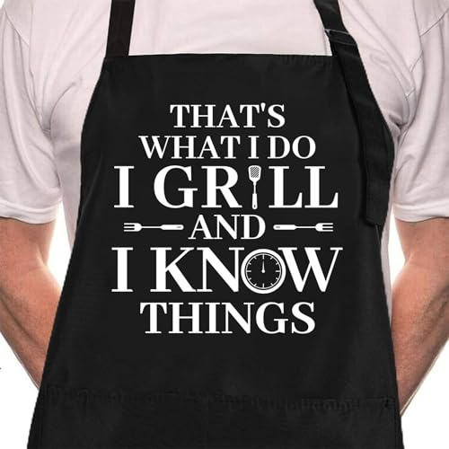 ZOORON Funny Black Chef Aprons for Men Adjustable BBQ Kitchen Cooking Apron