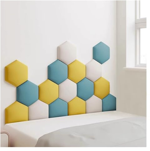 17 Pack Upholstered Wall Panels, Hexagon Self-Adhesive Nursery Decor Wall Padded, 3D Anti-collision Wall Stickers Wall Mounted Headboard Wall Padding (Color : B, Size : 180x105cm)