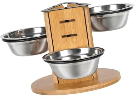 Sharplace Elevated Cat Bowls Dogs Water Food Bowls Feeding Station for Multiple Cats Food Dispenser Stable with Wooden Stand Pet Dishes