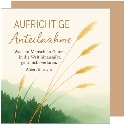 Edition Seidel Premium quadratische Trauerkarte mit Umschlag. Beileidskarte Karte mit Spruch Zitat Aufrichtige Anteilnahme Trauer Mitgefühl Abschied herzliches Beileid (TQ162 SW025)