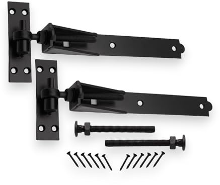 Paire de charnières robustes à crochet et bande réglables de 300 mm en finition époxy noire – Kit de fixation de portail de jardin idéal pour portails en bois, portes de garage et abris de jardin