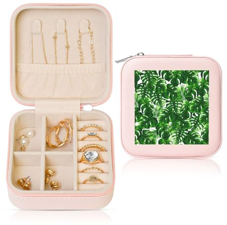 TTIGLHOH Monstera Deliciosa Banana Palm Printing Travel Jewelry Box,Small Jewelry Organizer Boxes For Women For Earring,Ring,Necklaces,Bracelets