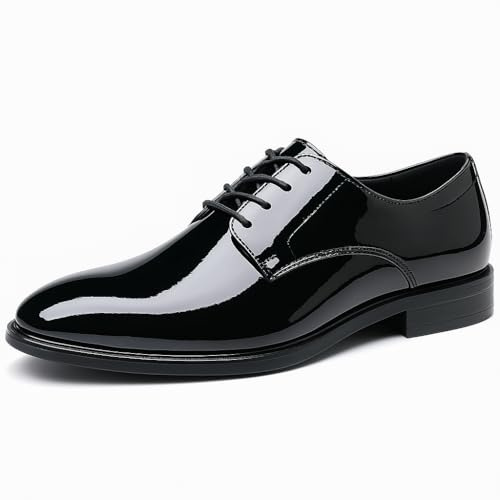 Mens Tuxedo Dress Shoes Classic Formal Oxfords Faux Patent Leather Shoe Lace-up Dress Shoes for Business Wedding Suit Black