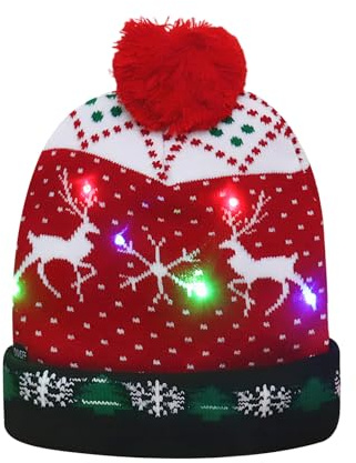 Lunaanda LED Weihnachtsmütze, Unisex Strickmütze mit LED-Beleuchtung, Winter Beanie Hat Weihnachten Mütze für Erwachsene und Kinder, Ideal für Weihnachtsparty