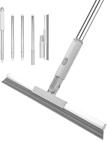 Crynvor Limpiacristales, Cepillo Barrer Goma con Mango Ajustable, Escobilla de Goma, Rascador de Agua para la Limpieza, Raspador de Silicona para el Suelo para Ducha, Azulejos, Cocina, Jardín(135cm)