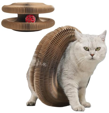 Griffoir en Carton pour Chat – Pliable ENS Accordéon, Durable Et Anti-Meubles Griffés | Papier Ondulé avec Boule À Clochette | Accessoire De Jeu Pours Chatons Chats Adultes À La Maison