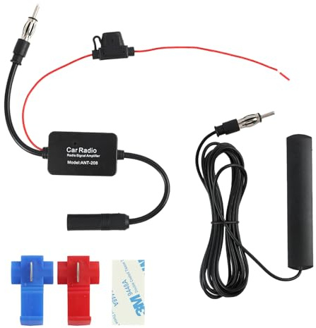 Antenna auto con amplificatore universale 12 V, autoradio FM AM DAB con cavo da 300 cm, amplificatore antenna auto con adattatore DIN e filtro rumore MMIC, antenna parabrezza, autoradio per auto