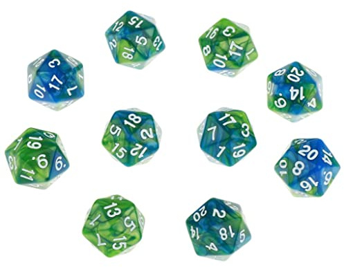 TAIZhiChen 10 Pezzi di Poliedri D20 a 20 Facce per Giochi da Tavolo, Verde Viola
