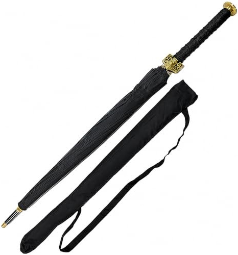 Swords and more Jian Regenschirm mit Schwertgriff | Großer Stockschirm 105cm Sturmsicher mit 16 Speichen | Chinesischer Samurai Schirm | Windfestes Design für Alltag & Cosplay