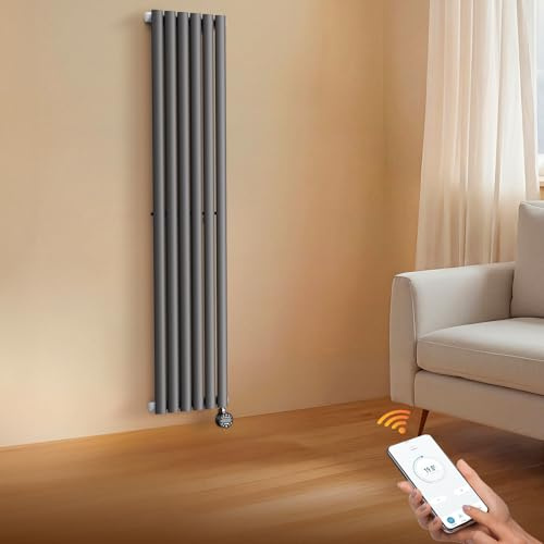 KOMORE 1000W Oil Filled Radiator, 6 Fins Single Panel Electric Heater, Wall Mounted Electric Radiators, WIFI App Control, 3 Modes, 7d/24h Timer, Child Lock, Adjustable Thermostat, 160*35cm, Anthracite
