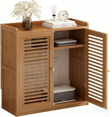 JHUVNHGT Kabelkanal Kabelbox,Kabelaufbewahrung,Router Schrank,Mobiler WLAN Router, Stromkabel Steckdose Lagerung Schrank Regal,Für Büro Und Haus(Color:Braun)