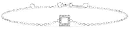 EDELIND 0.06 ct Diamant Armband mit Quadrat - Armband Damen Gold 585 Weißgold Ankerkette, Echtgold Armkette mit 12 echtem Diamanten - Länge 21 cm
