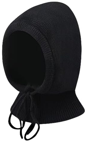 GWAWG Winter Hats,Women Balaclava Knit,Drawstring Warm Hooded Scarf,Hatbalaclava knit skull cap,Women Balaclava Hood hat,Winter Cashmere Knitted Beanie Hats for Women (black)