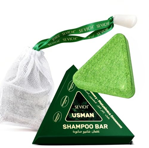 SEVICH Usman Grass Shampoo Bar with Foaming Nets,Nature Triangle Shampoo Bar,3-in-1 Plant Oil Concentrate for Hair Strengthening,for All Hair Types,Travel Size,120g