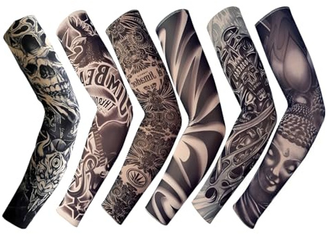 OIXEYA 6 Pièces Manchons de Tatouage, Manchon, Tatouage Éphémère Homme, Manchette Bras Homme, Tatouage Temporaire Manchettes de Bras Faux pour Hommes et Femmes, pour Fête, Halloween, Carnaval