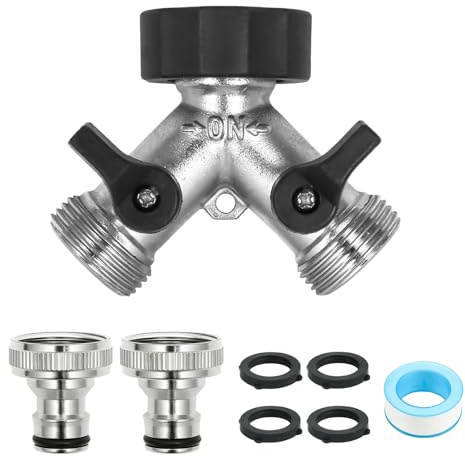 Hose Splitter 2 Way, Double Hose Connector, Y Valve Water Tap Splitter, 3/4 Tap Splitters with Individual On/Off Valves and Two Quick Hoses End Connector for Garden Hoses