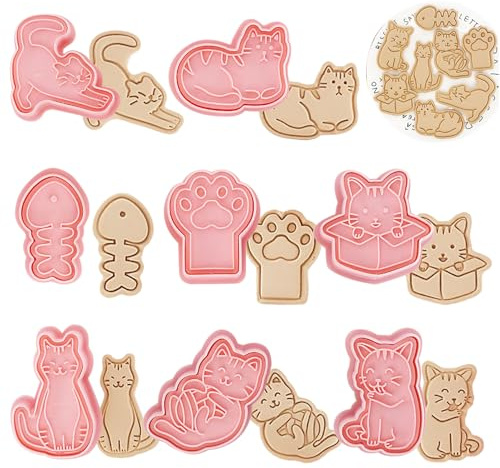Honicemar 8 Pcs Cat-Themed Cookie Cutters Biscuit Cutters, Cat Paw Fish Bone Shape Mould for DIY Chocolate Cookie Fondant Pastry Decoration