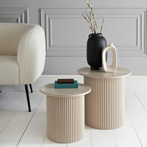 New Stunning Cream Panelled Set of 2 Side Tables, Modern Nest of Occasional Perfect for Use as Side Tables, Lamp Tables, or Occasional Pieces Living Room and Home Décor-A42