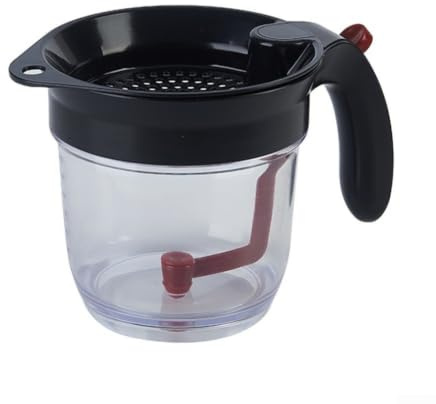 QOXEZY Brocca di scarico dell'olio con beccuccio inferiore, filtro a rete rimovibile, manico a pulsante per separare il grasso da brodi e liquidi di cottura bolliti, per separatore olio-acqua da