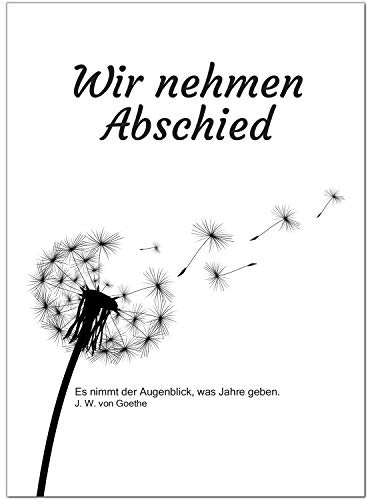 Einladungskarten Manufaktur Hamburg 10 x Trauerkarten mit 10 Umschlägen im Set - Motiv Pusteblume 2 - Einladung Beerdigung, Anzeige, Trauer, Sterbefall, Friedhof, Begräbnis
