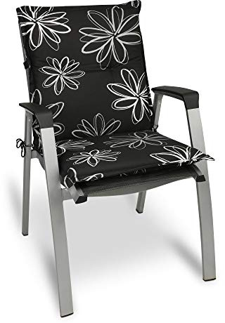 Beautissu Niedriglehner Auflagen für Gartenstühle Sitzpolster Blumen | 100x50cm schwarz mit Sitzkissen Outdoor Niederlehner Gartenstuhlauflage UV-Lichtecht Niedriglehnerauflage Sitzauflage Flores