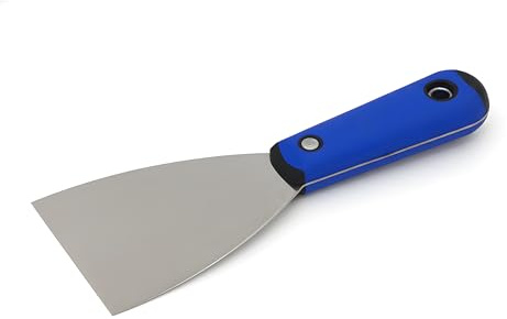 DEWEPRO Spatola Larga 80 mm In Acciaio Inox Lucidato – Lama 0,7 mm Con Impugnatura Ergonomica 2K – Spatola Per Rasatura Gesso Rimozione Carta Da Parati E Ristrutturazione Interni