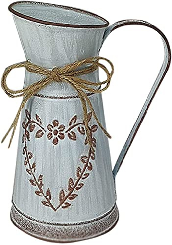 Pichet de Lait en Métal Vintage, Rustique Forme de Coeur Vase en Métal Pichet Jug Pot, Élégant Style Français Pays Primitif Pichet Cruche Lait Peut Vase à Fleurs Décor À La Maison