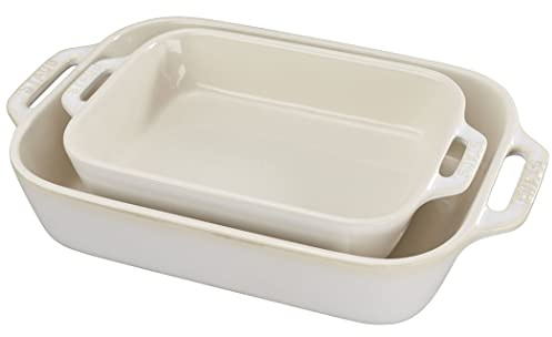 STAUB Ceramique - Juego de 2 platos rectangulares para horno, color blanco marfil, cerámica, 2 piezas (20 x 16 cm y 27 x 20 cm)