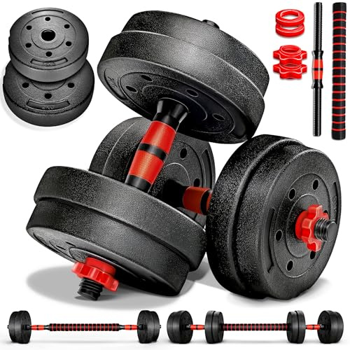 RE:SPORT Set di manubri 2 in 1 15kg | regolabili | corti e lunghi | Chiusure a stella e tubo di collegamento