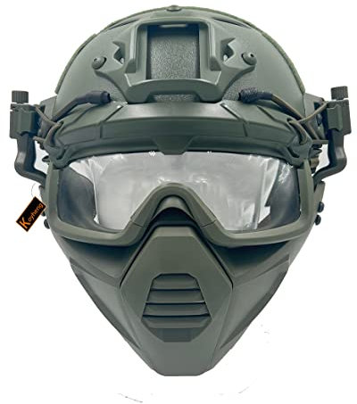 PJ Casque Tactique de Protection Airsoft Fast avec Lunettes de Sécurité et Masque de Protection Demi-Visage Adapté aux Jeux Paintball CS