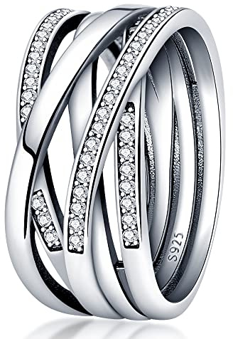 KUNSIR 925 Sterling Silber Liebesknoten Ring für Damen - Federring Schmuck Geschenk Mit Zirkonia - Gekreuzter Ring für Frauen, Größe R1