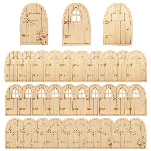 Niaciswe Holz Feen tür 30 Stück Wichteltüren Wichteltür Elfentür Feentür Wichteltür Feentür Wichteltüren aus Holz Wichtel tür Weihnachtswichtel Zubehör Blank Unbemalte Hölzerne Fee Tür Handwerkskit