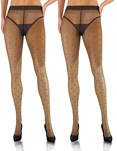 sesto senso 2 Paar Damen Strumpfhose Punkte 20 Den Dots Muster Transparent Graphit Fumo XL