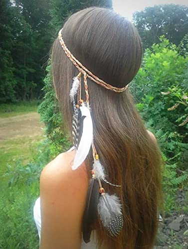 Zoestar Boho-Feder-Stirnband, indischer Vintage-Kopfschmuck, Perlen, Hippie-Kopfkette, Festival-Haarschmuck für Damen