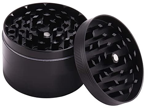 Kinsteck 2.4 Broyeur d'herbes Moulin à épices en aluminium 4 pièces avec grattoir à pollen parfait pour les gourmands qui désirent l'excellence culinaire-Noir