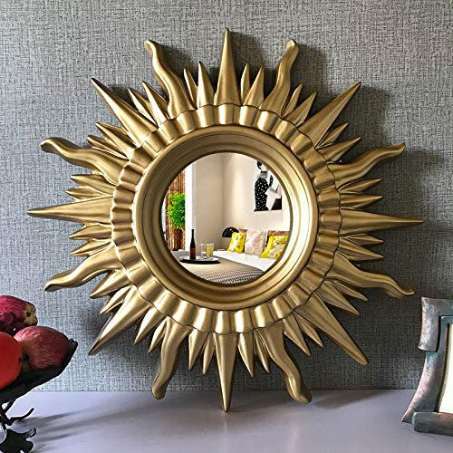 Blatt-Sonnenspiegel, großer Sonnenblumen-Wandspiegel, Midcen-Tury-Spiegel, runder Hallenspiegel, Glasspiegel, antikes Dekor, 28 Zoll (Gold 28inches)