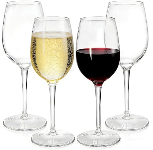 ZEAYEA Set of 4 Plastic Red Wine Glasses, 12 oz Tritan Champagne Glasses With Stem, Unbreakable Wine Goblets, BPA-free Drink Glasses for Party Holiday Wedding Picnic Gift, Dishwasher Safe
