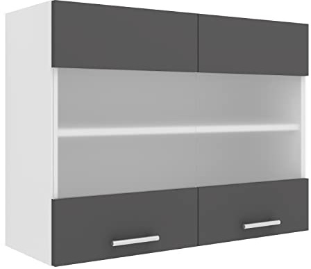 VCM Hängeschrank 80x31x60 cm 2 Türen 2 Fächer Glas | Stauraum für Geschirr, Gewürze und Vorräte - Küche und Wohnbereich - für WGs - Holzwerkstoff, pflegeleichte Oberfläche