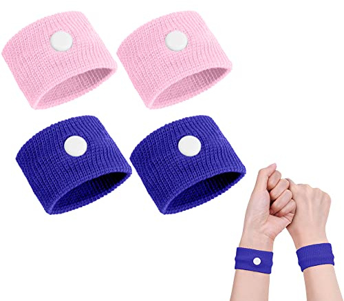 ACWOO Motion Sickness Wristbands, 2 Pairs Natural Sickness Bands for Kids & Adults, Anti-Nausea Wristbands for Car Sea Sickness, Relief Wristbans for Sea Flying Travel (Pink+Blue)