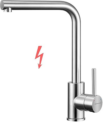 BONADE Niederdruck Armatur Küche aus Edelstahl 304, Küchenarmatur Niederdruck 360° Schwenkbare Mischbatterie Spültischarmatur Wasserhahn Küche Niederdruck für Boiler (mit 3 Anschlüssen)