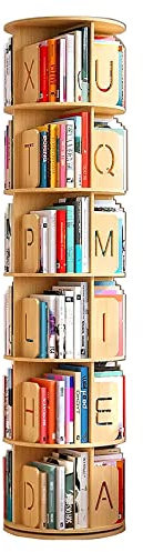 RAAMAE Drehbares Bücherregal Kinder 360° Drehung，Metall-Schwenkgestell Massivholzplatte 3 Höhen Optional Drehbares Bücherregal，Holzfarbe (Size : 196cm)