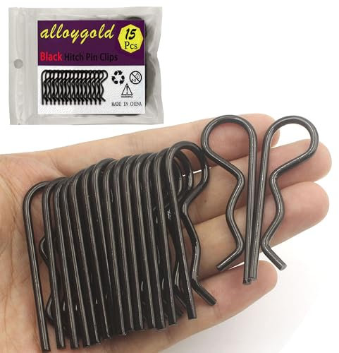 Alloygold 15 perni di traino resistenti, clip a R, perni per capelli, in zinco nero, grandi per rimorchi, trattori, carrelli, camion, forte tensione a molla, M3 x 60 mm